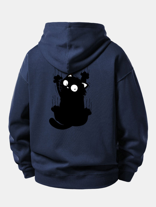Black Cat Print Relax Fit Hoodie
