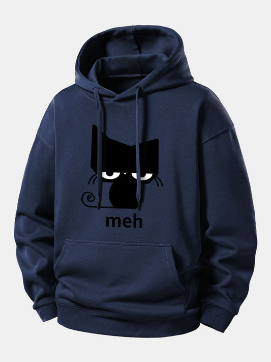 Black Cat Print Relax Fit Hoodie