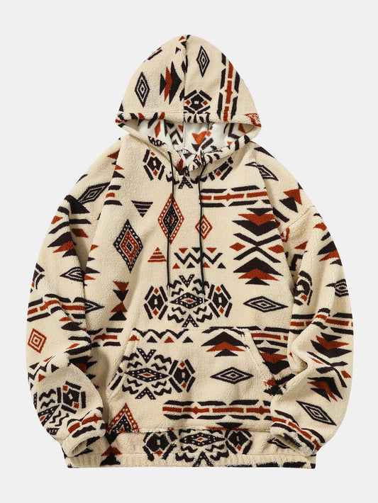 Relax Fit Tribal Geometry Teddy Hoodie