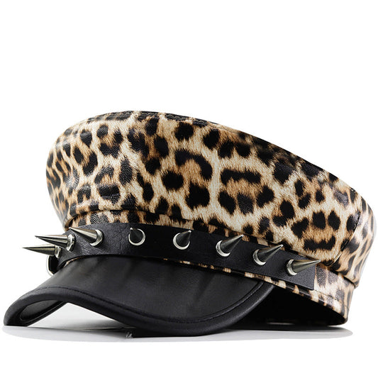 Leopard Print Faux Leather Dome Cap for Girls