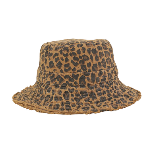 Pickens Leopard Print Trim Bucket Hat – Wide Brim, Vintage Fashion