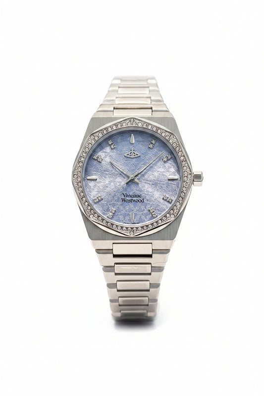 Vivienne Westwood Ladies Watch – Silver Blue Tartan Dial Crystal Bezel