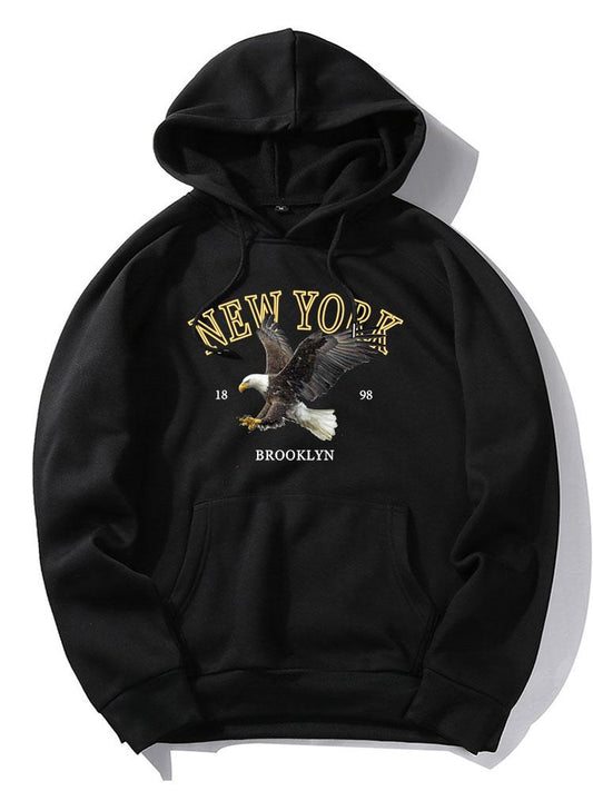New York Eagle Print Hoodie