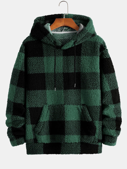 Plaid Pattern Teddy Hoodie